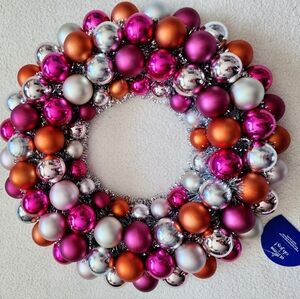 New Christmas Valentine's day Pink Red Silver Toned Ornament Wreath, 15.5"